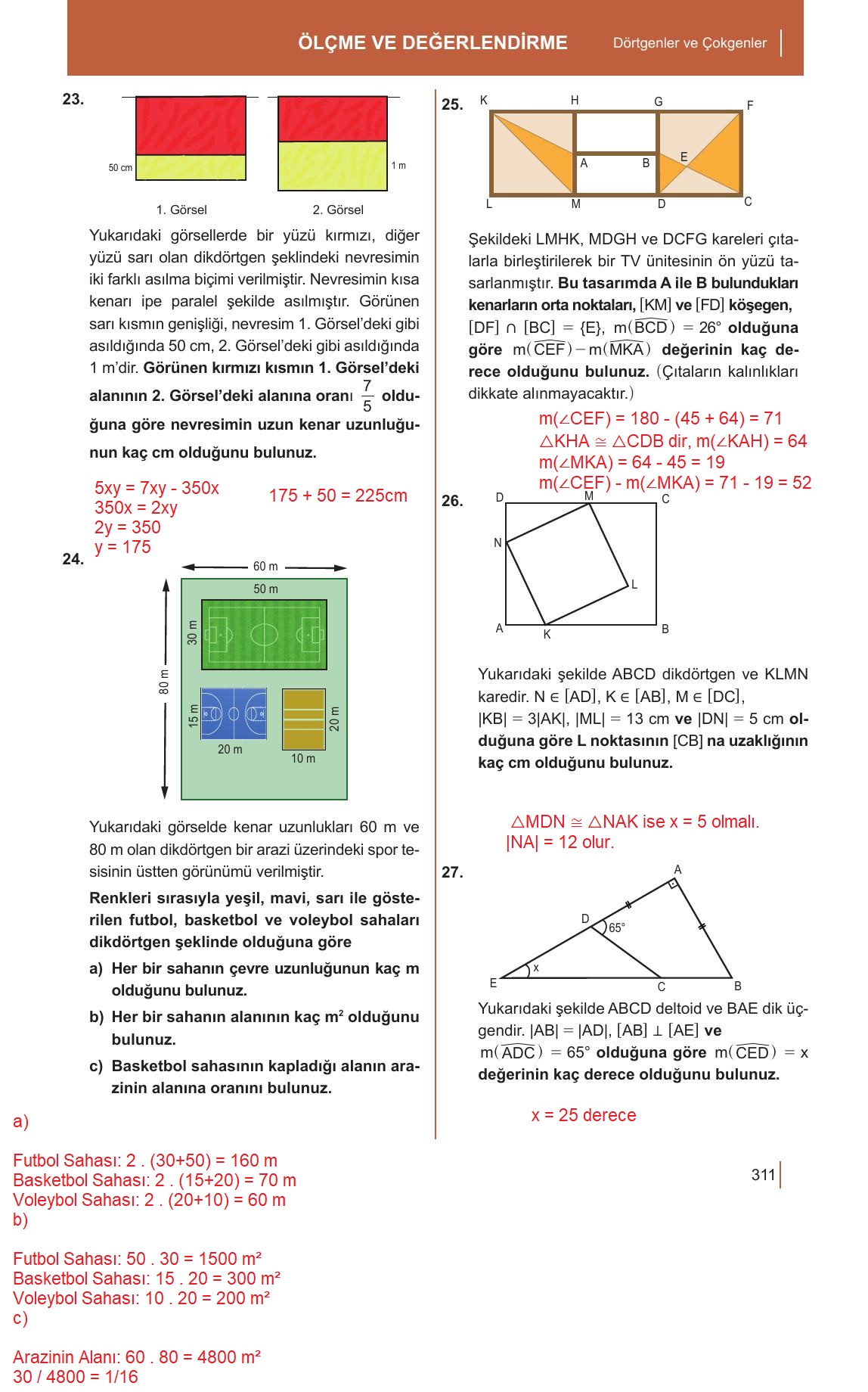 10. Sınıf Meb Yayınları Matematik Ders Kitabı Sayfa 311 Cevapları