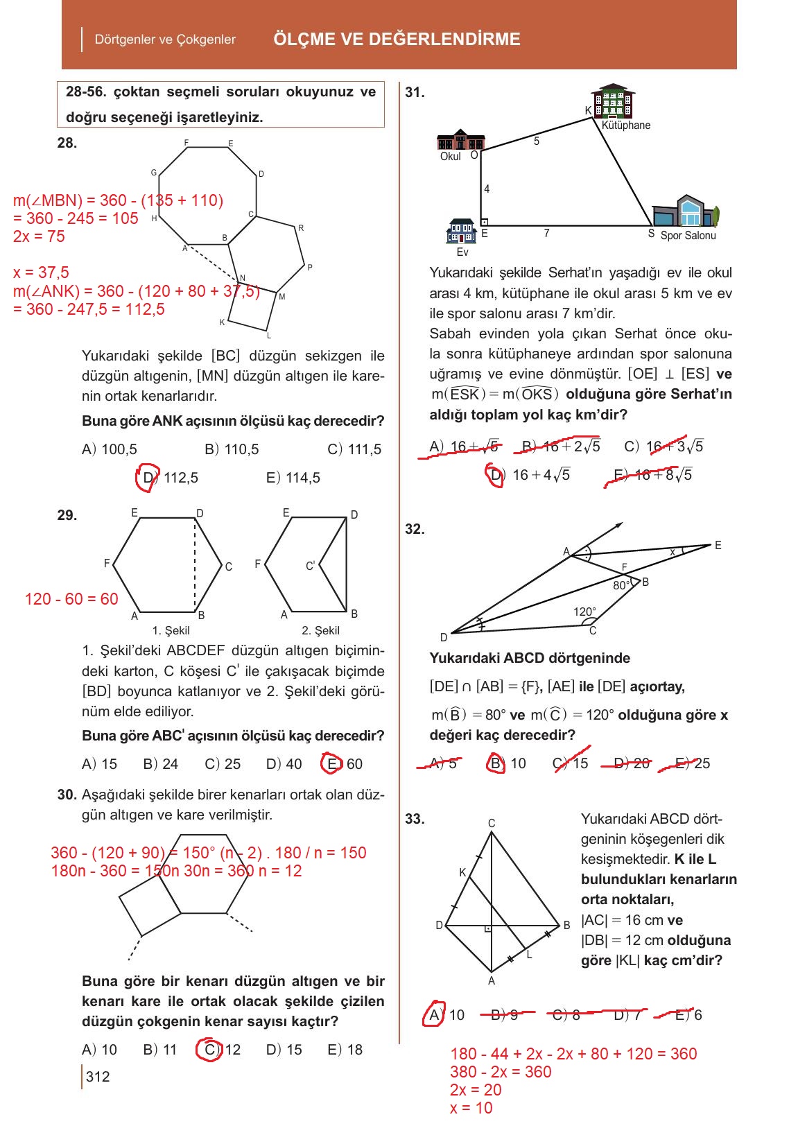 10. Sınıf Meb Yayınları Matematik Ders Kitabı Sayfa 312 Cevapları