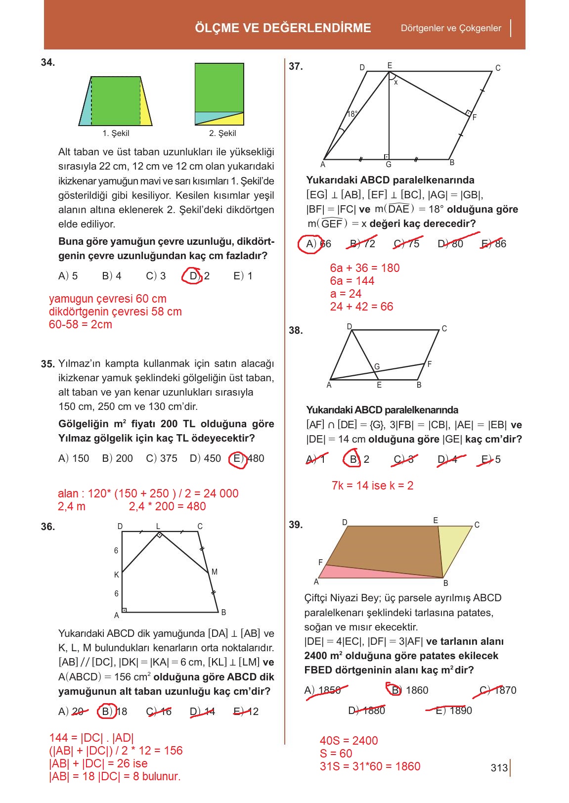 10. Sınıf Meb Yayınları Matematik Ders Kitabı Sayfa 313 Cevapları