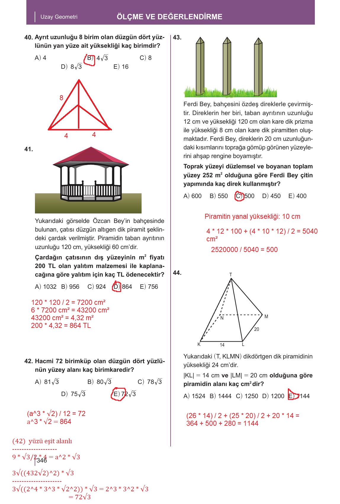 10. Sınıf Meb Yayınları Matematik Ders Kitabı Sayfa 346 Cevapları