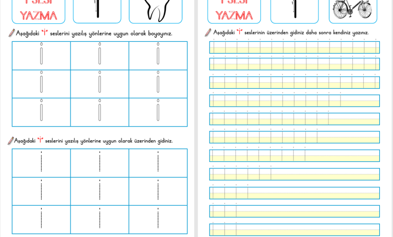 İ Sesi Okuma ve Yazma Etkinliği (Yeni Müfredata Uygun)