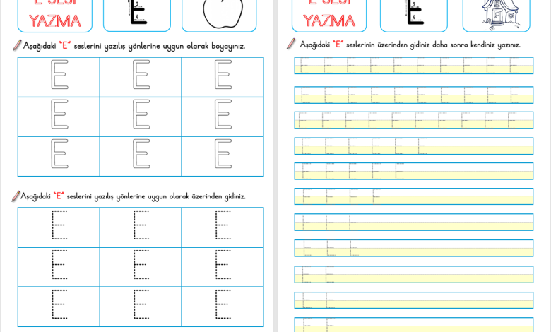 E Sesi Okuma ve Yazma Etkinliği (Yeni Müfredata Uygun)