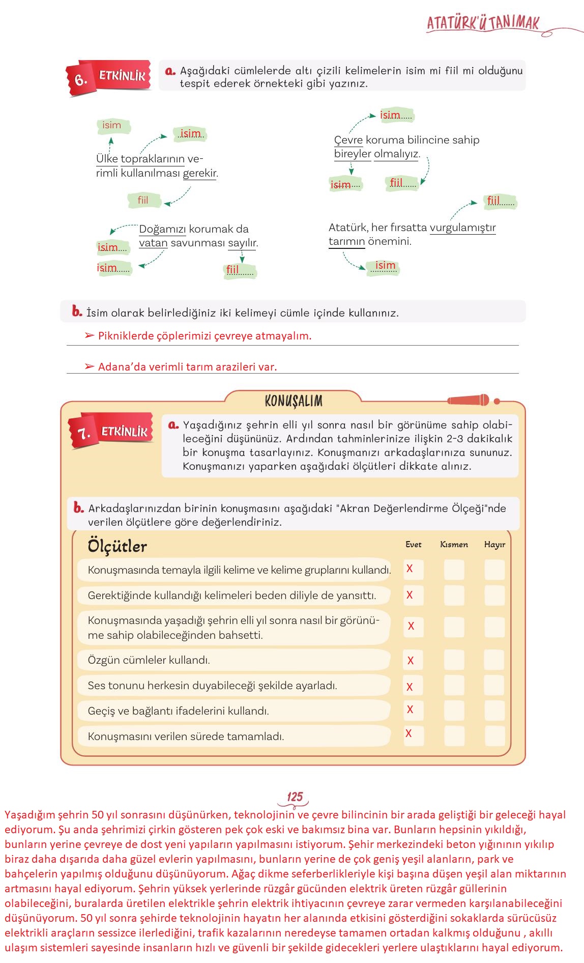 5. Sınıf Meb Yayınları Türkçe 1. Kitap Ders Kitabı Sayfa 125 Cevapları