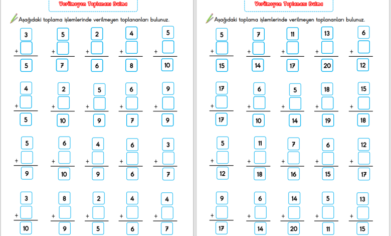 1. Sınıf Verilmeyen Toplananı Bulma Etkinliği – 2