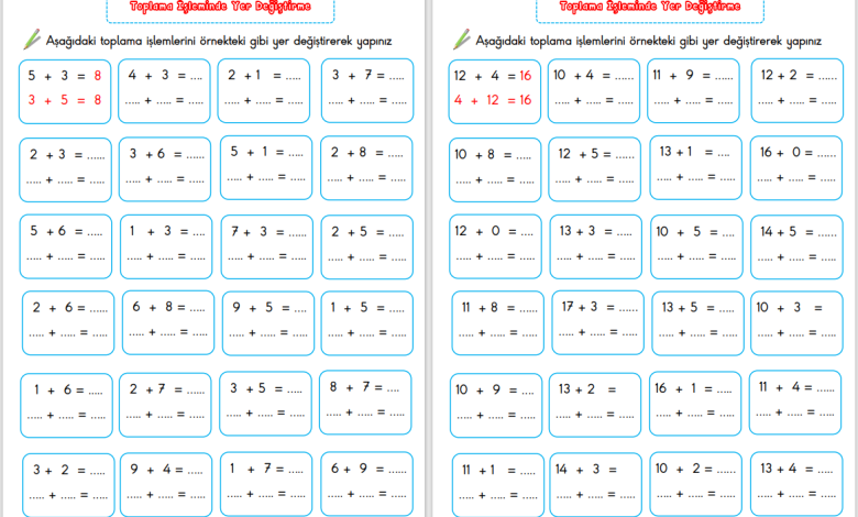 1. Sınıf Toplama İşleminde Yer Değiştirme Etkinliği – 2