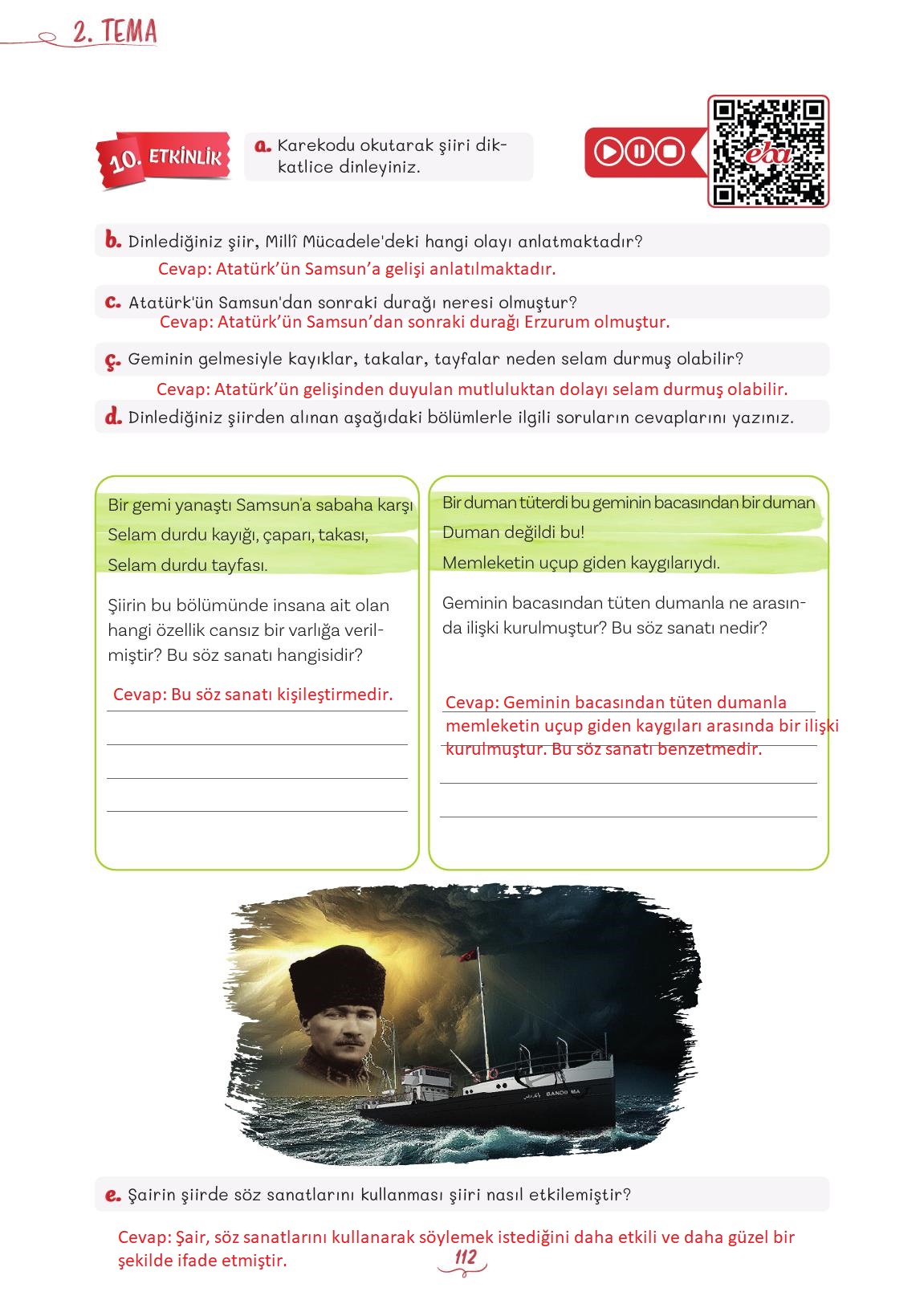 5. Sınıf Meb Yayınları Türkçe 1. Kitap Ders Kitabı Sayfa 112 Cevapları