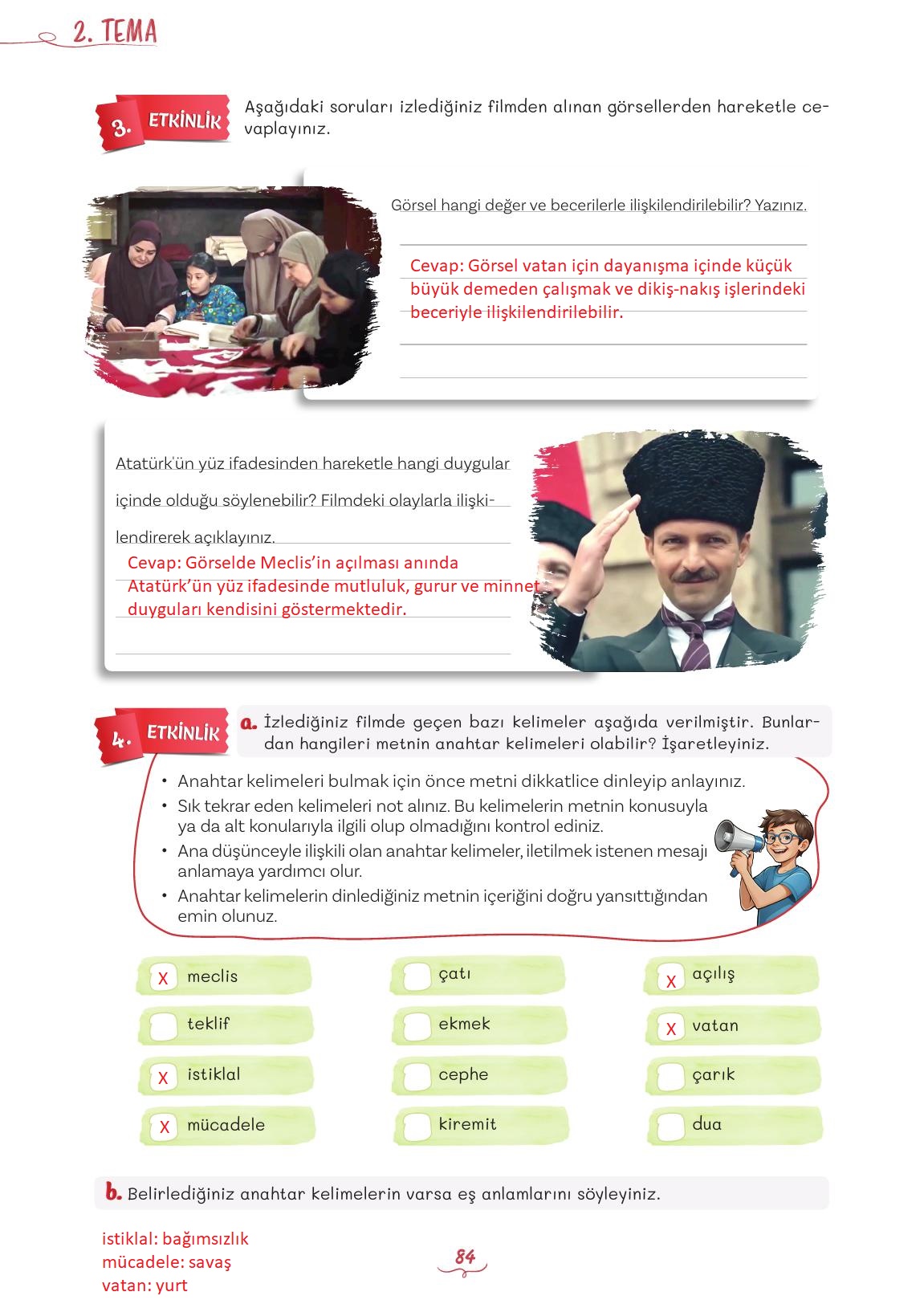 5. Sınıf Meb Yayınları Türkçe 1. Kitap Ders Kitabı Sayfa 84 Cevapları