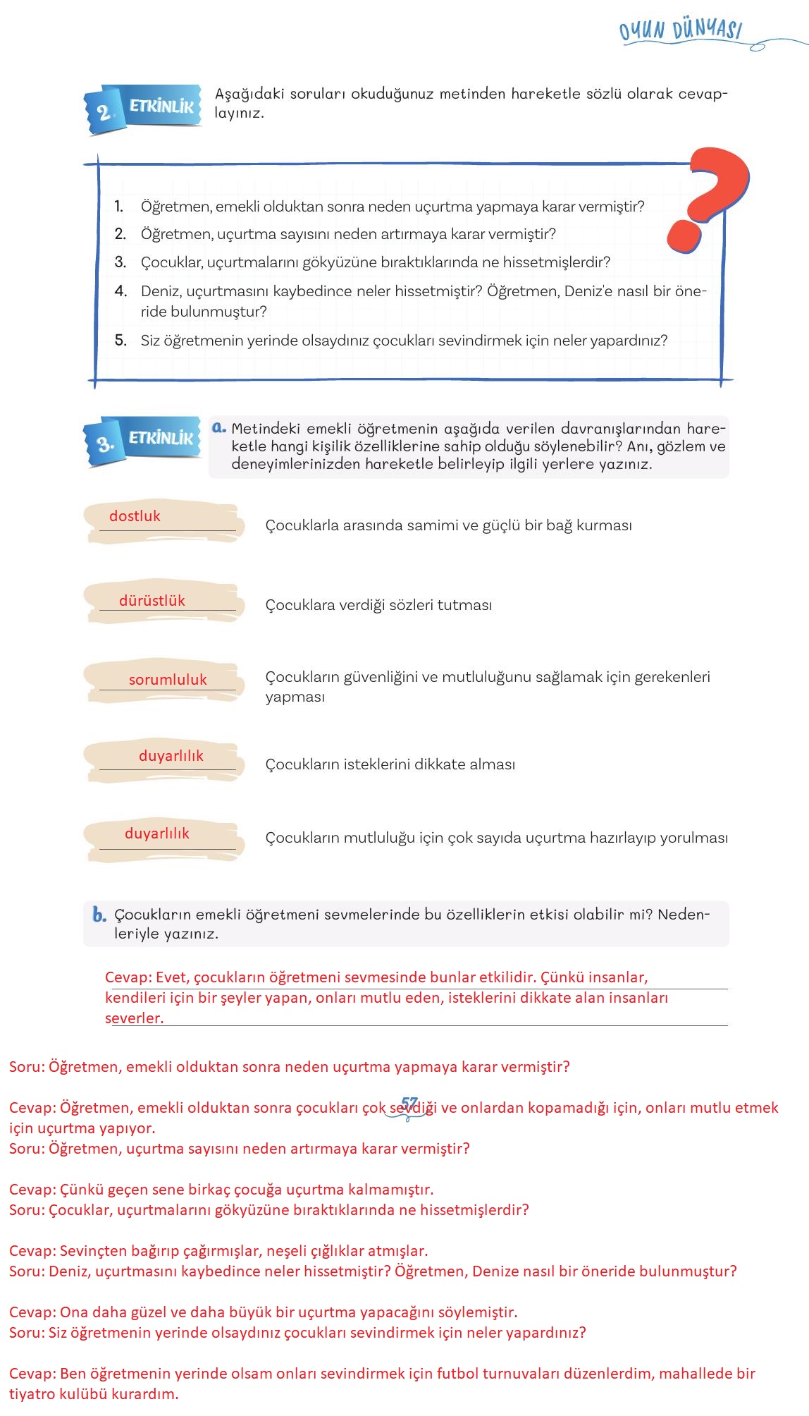 5. Sınıf Meb Yayınları Türkçe 1. Kitap Ders Kitabı Sayfa 57 Cevapları