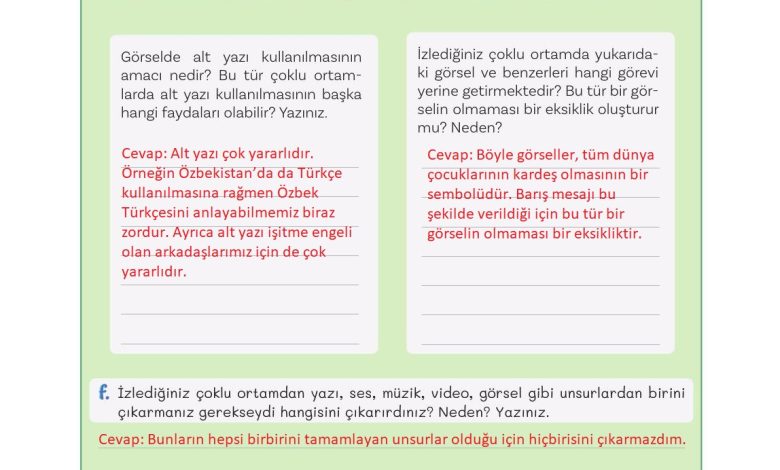 5. Sınıf Meb Yayınları Türkçe 1. Kitap Ders Kitabı Sayfa 49 Cevapları