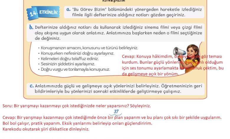 5. Sınıf Meb Yayınları Türkçe 1. Kitap Ders Kitabı Sayfa 37 Cevapları