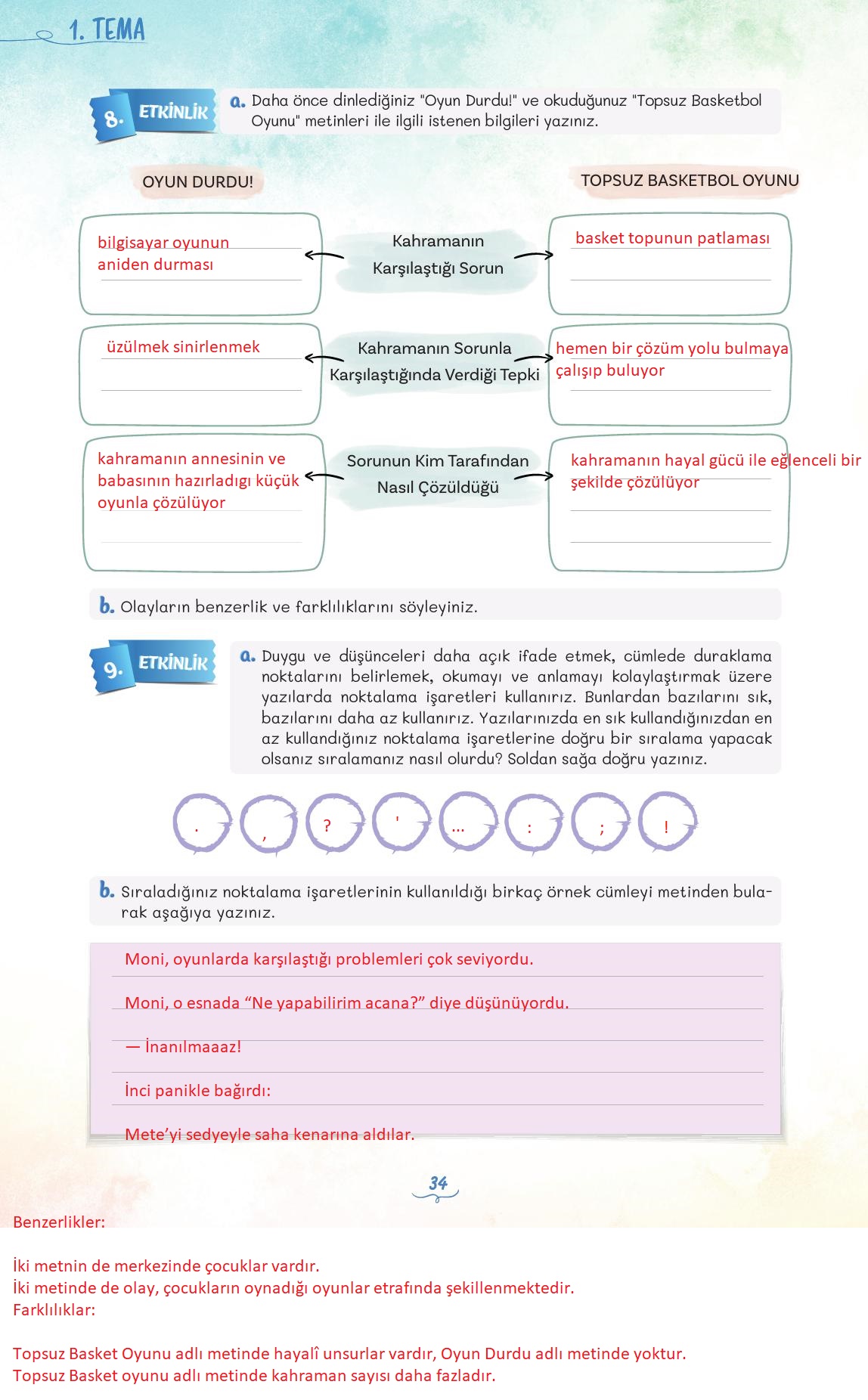 5. Sınıf Meb Yayınları Türkçe 1. Kitap Ders Kitabı Sayfa 34 Cevapları