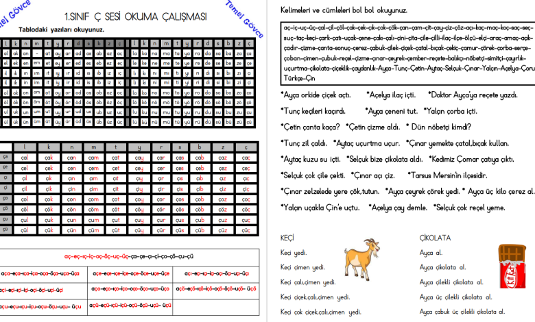 Ç Sesi Hece, Kelime, Cümle ve Metin Okuma Etkinlikleri