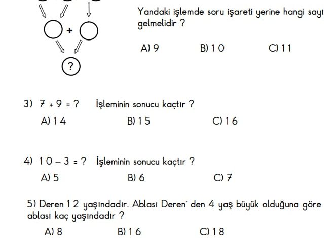 1. Sınıf 1. Dönem Değerlendirme Testi – 1