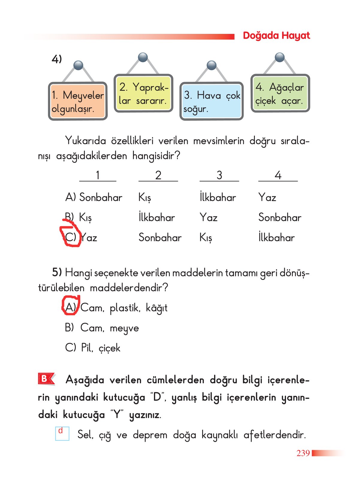 2. Sınıf Sdr Dikey Yayıncılık Hayat Bilgisi Ders Kitabı Sayfa 240 Cevapları