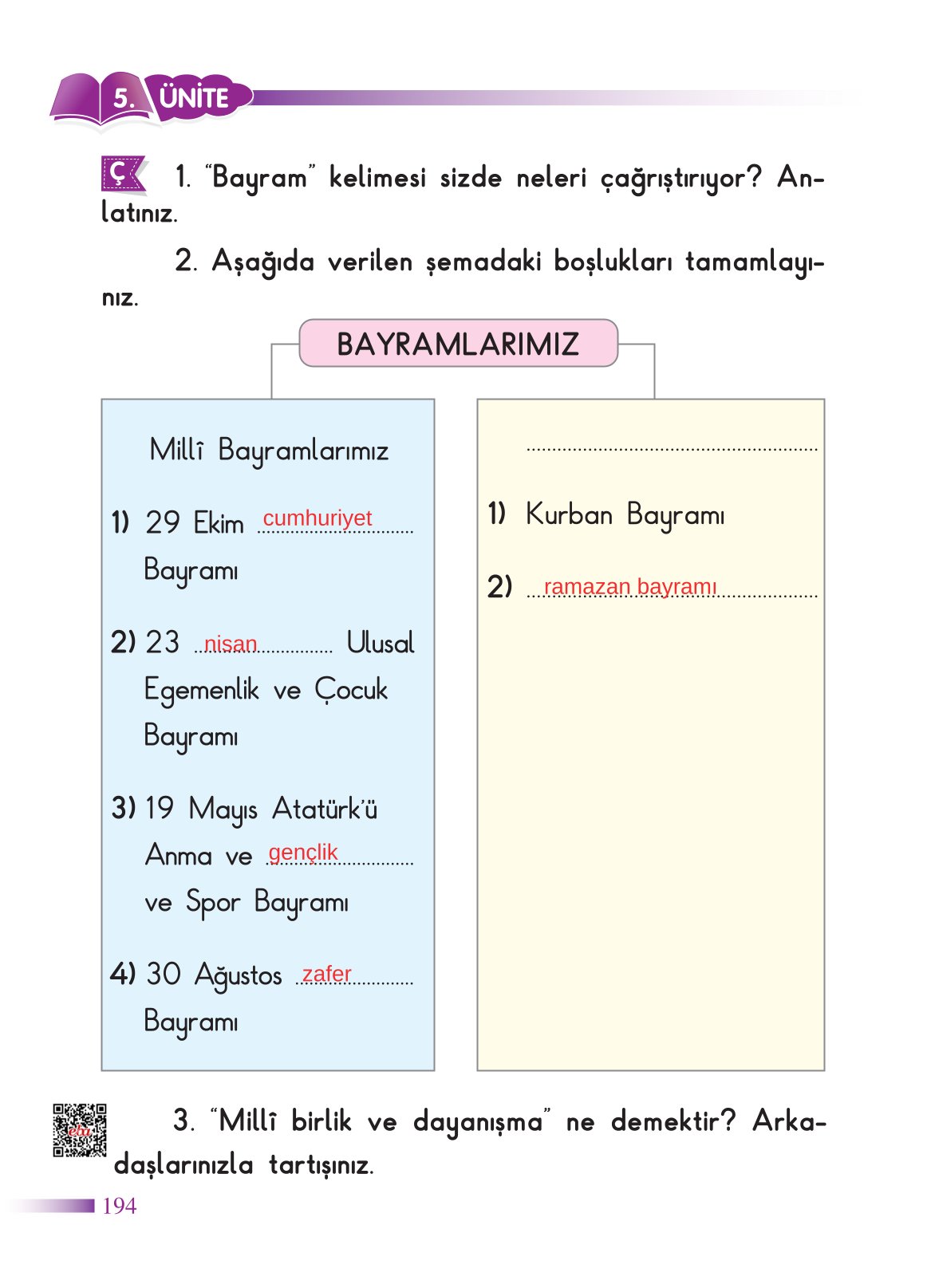 2. Sınıf Sdr Dikey Yayıncılık Hayat Bilgisi Ders Kitabı Sayfa 195 Cevapları