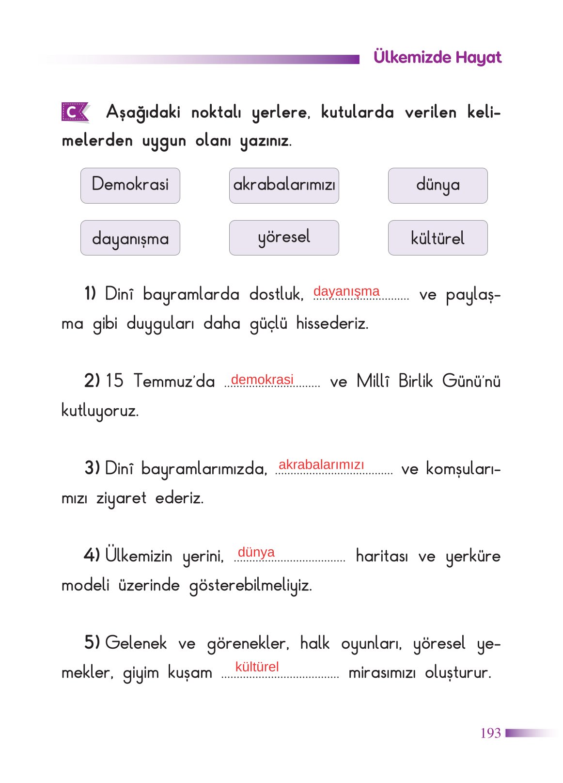 2. Sınıf Sdr Dikey Yayıncılık Hayat Bilgisi Ders Kitabı Sayfa 194 Cevapları