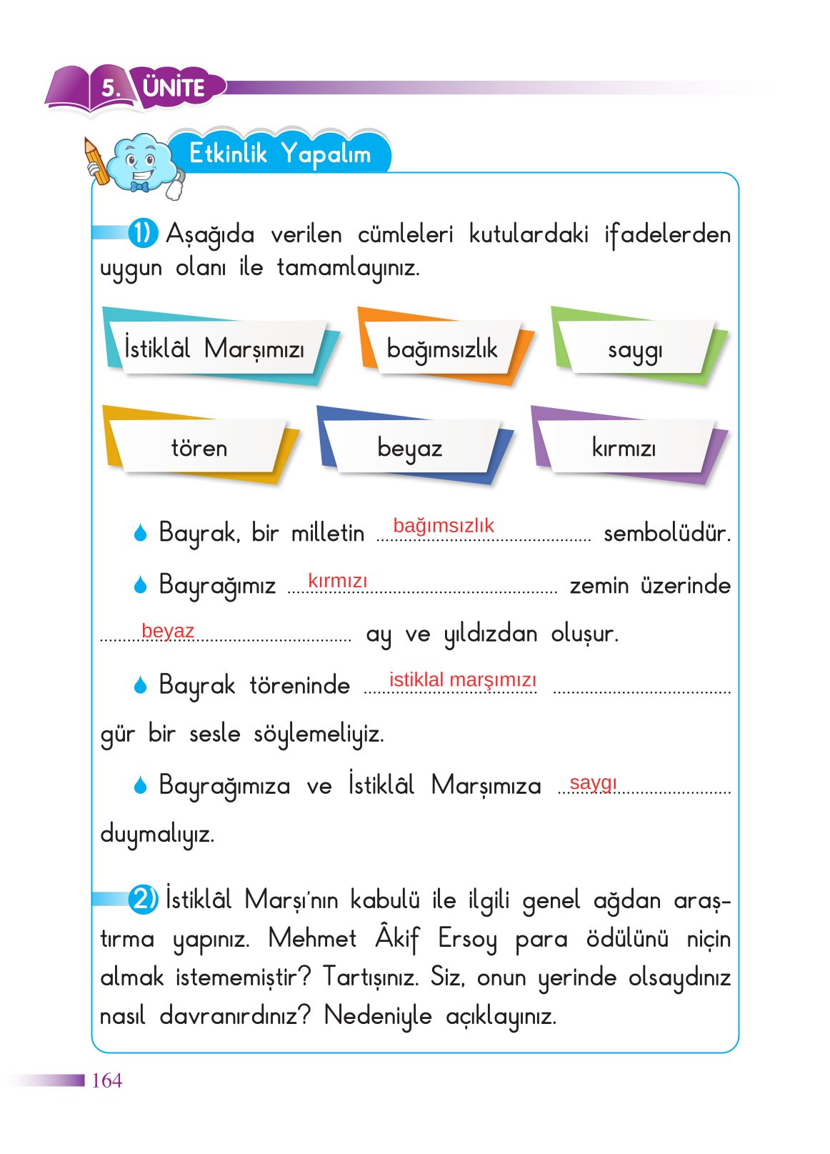 2. Sınıf Sdr Dikey Yayıncılık Hayat Bilgisi Ders Kitabı Sayfa 165 Cevapları