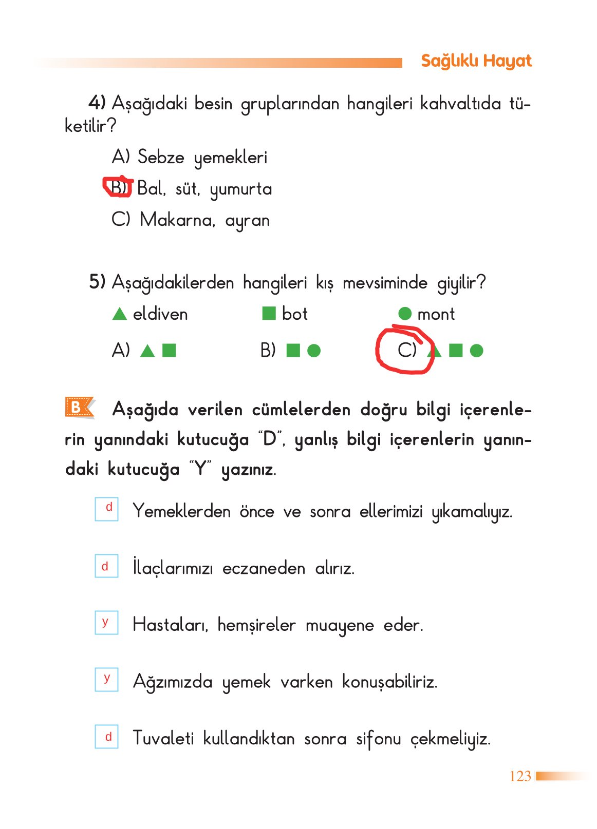 2. Sınıf Sdr Dikey Yayıncılık Hayat Bilgisi Ders Kitabı Sayfa 124 Cevapları