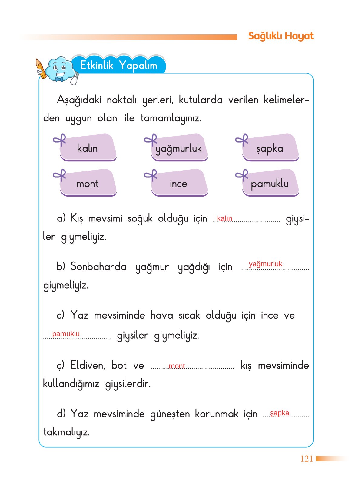 2. Sınıf Sdr Dikey Yayıncılık Hayat Bilgisi Ders Kitabı Sayfa 122 Cevapları