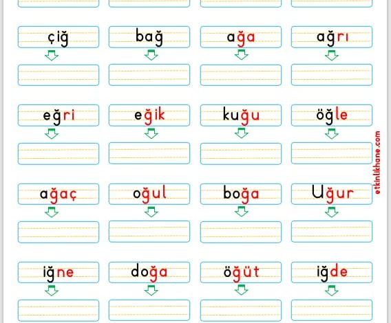 “Ğ Sesi” Kelime Oluşturma Etkinlikleri