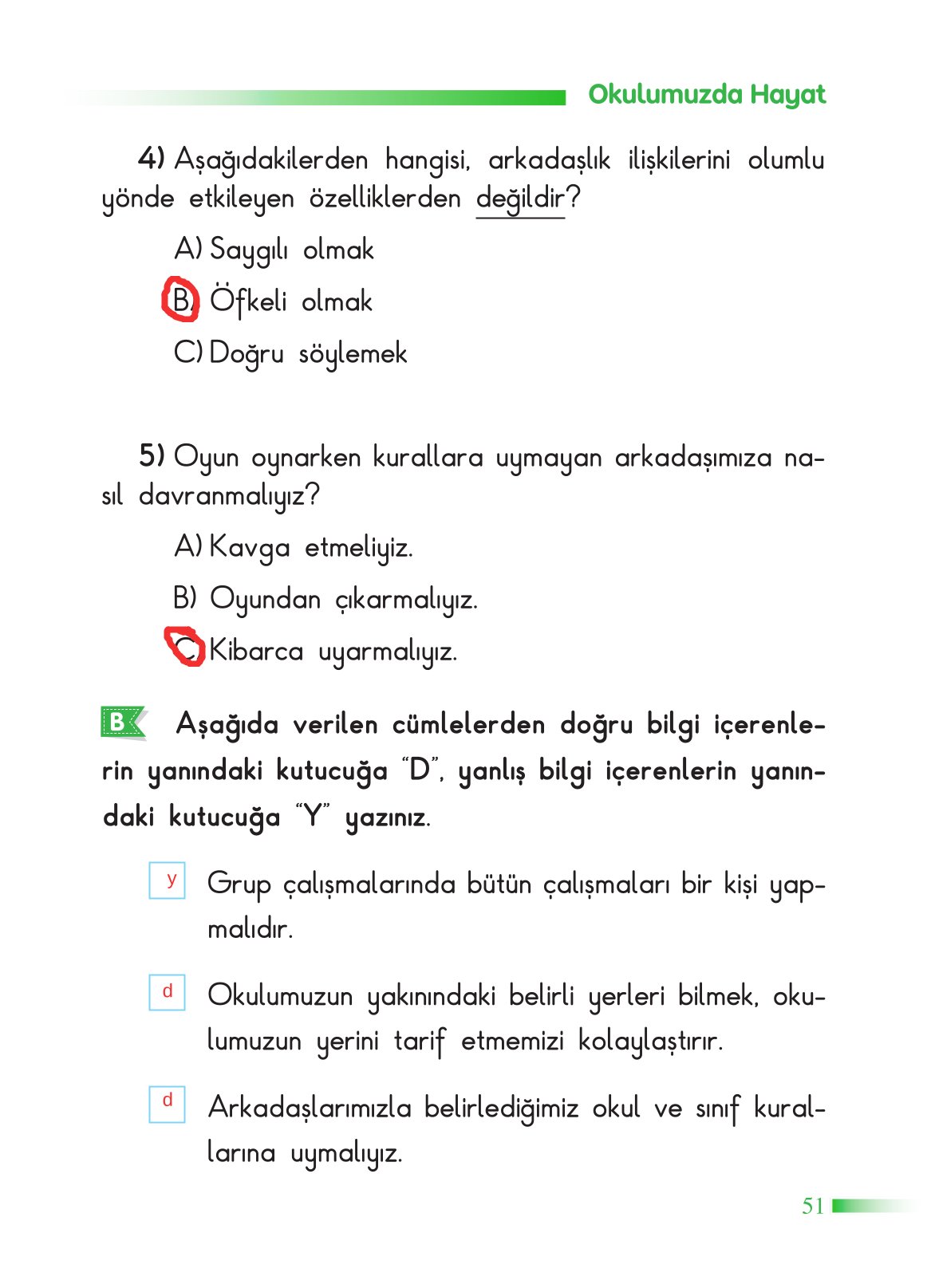 2. Sınıf Sdr Dikey Yayıncılık Hayat Bilgisi Ders Kitabı Sayfa 52 Cevapları