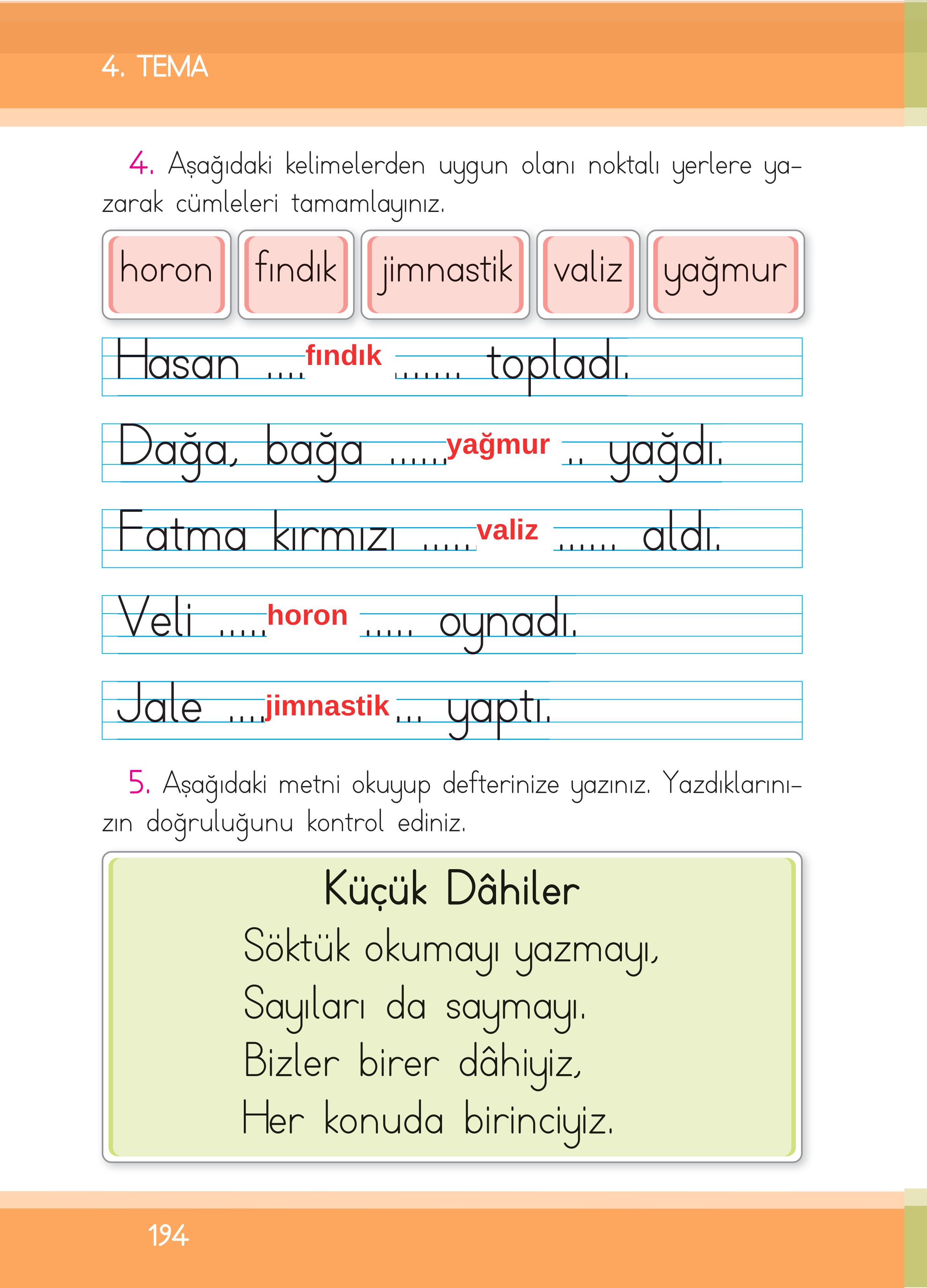 1. Sınıf İlke Yayınları İlk Okuma Yazma Kitabı Ders Kitabı Sayfa 194 Cevapları