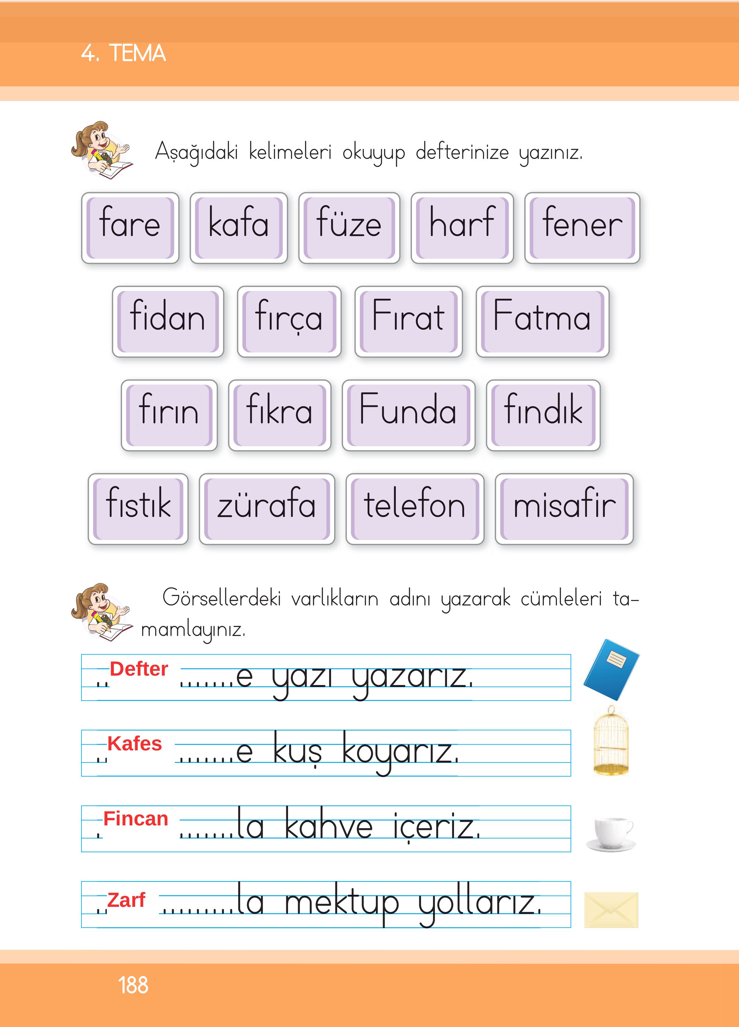 1. Sınıf İlke Yayınları İlk Okuma Yazma Kitabı Ders Kitabı Sayfa 188 Cevapları