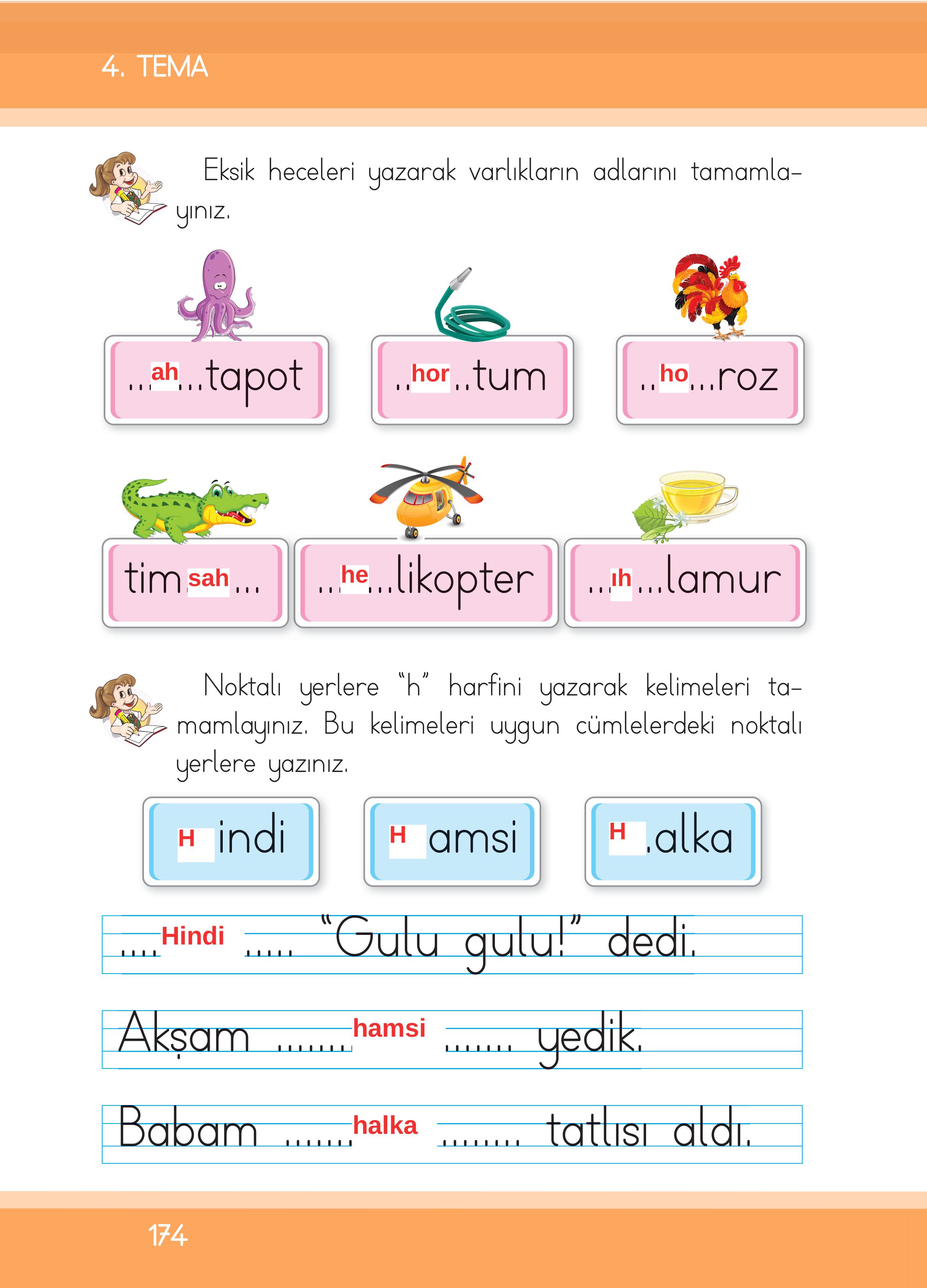 1. Sınıf İlke Yayınları İlk Okuma Yazma Kitabı Ders Kitabı Sayfa 174 Cevapları