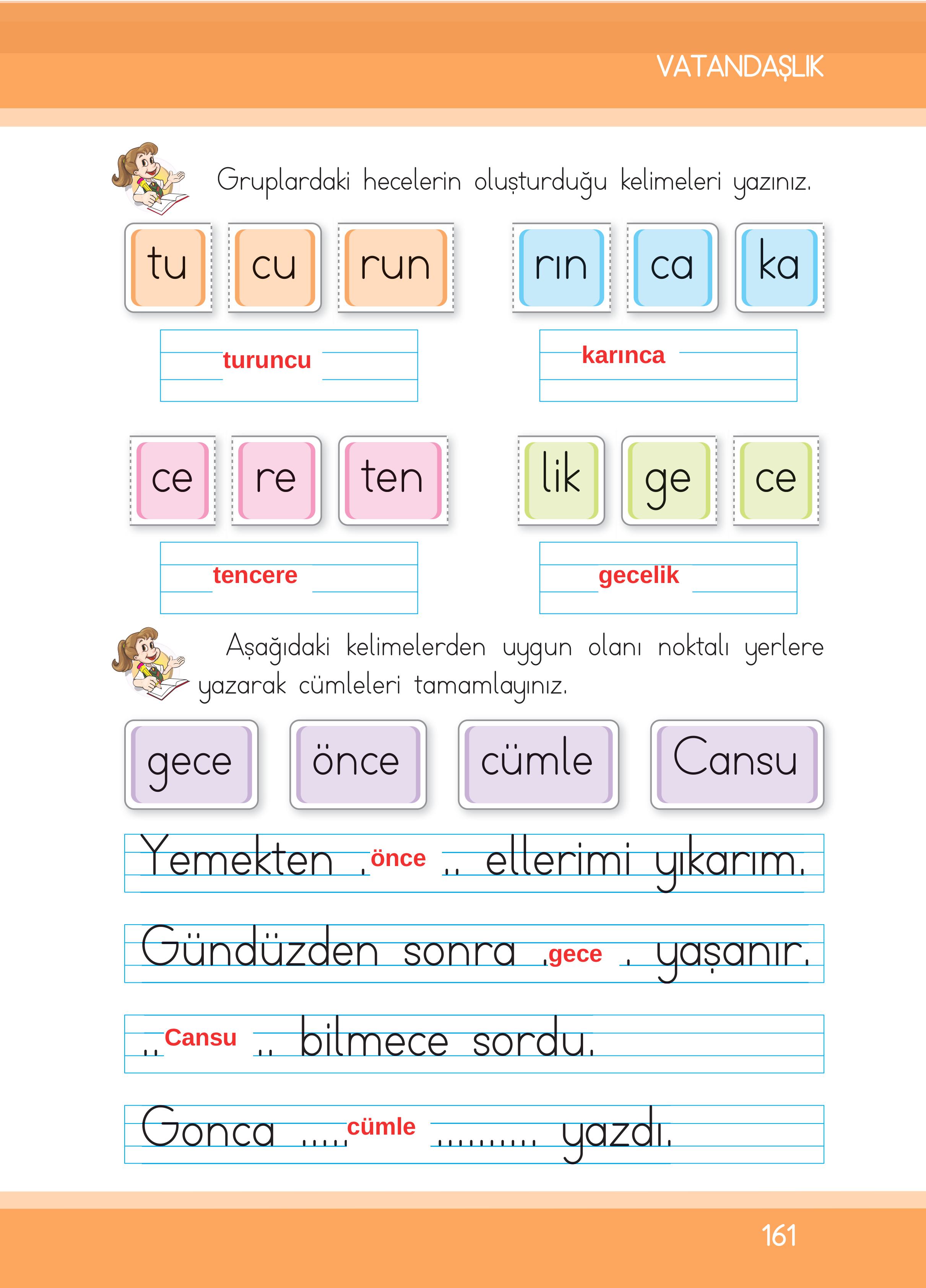 1. Sınıf İlke Yayınları İlk Okuma Yazma Kitabı Ders Kitabı Sayfa 161 Cevapları