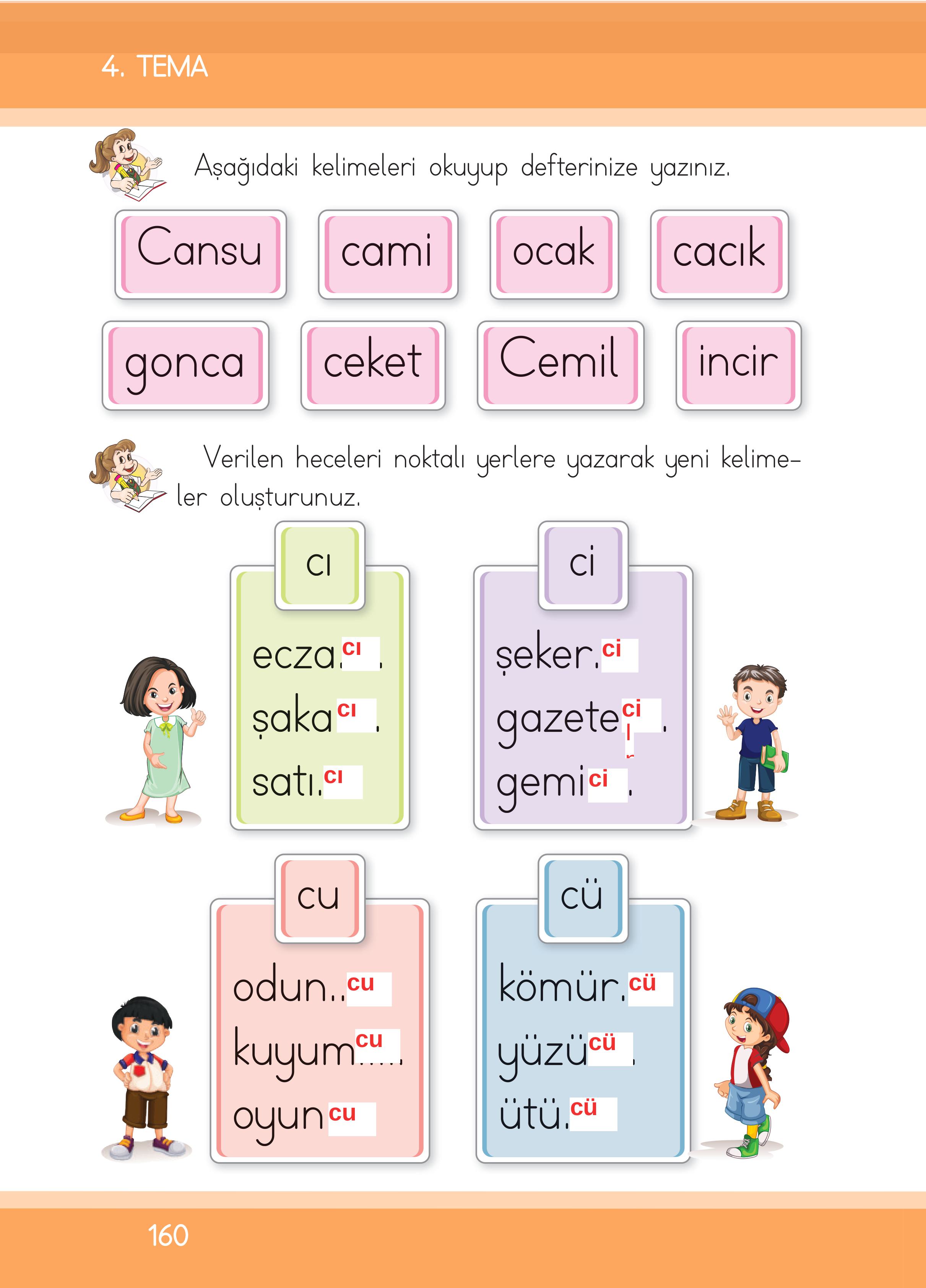 1. Sınıf İlke Yayınları İlk Okuma Yazma Kitabı Ders Kitabı Sayfa 160 Cevapları