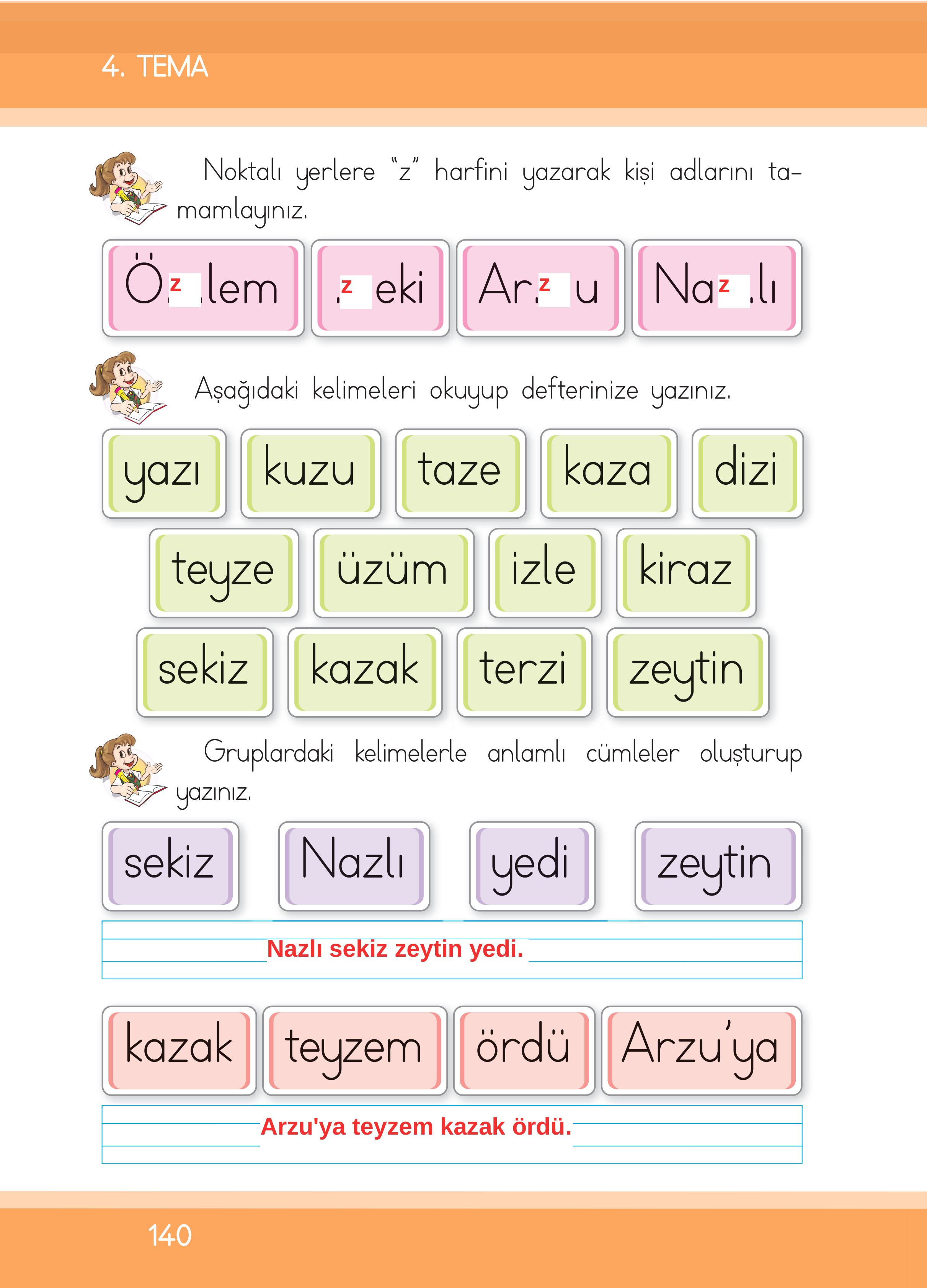 1. Sınıf İlke Yayınları İlk Okuma Yazma Kitabı Ders Kitabı Sayfa 140 Cevapları