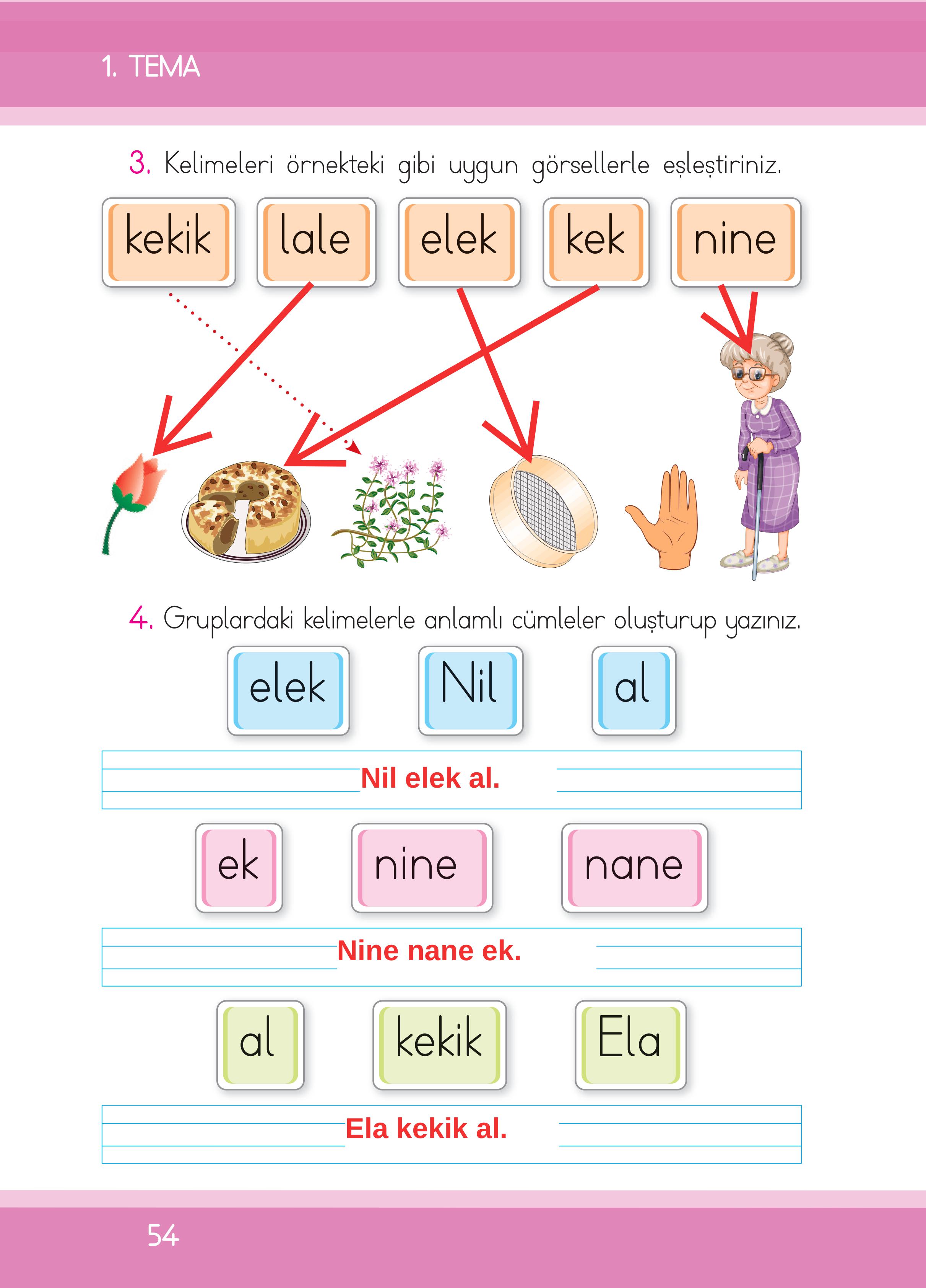 1. Sınıf İlke Yayınları İlk Okuma Yazma Kitabı Ders Kitabı Sayfa 54 Cevapları