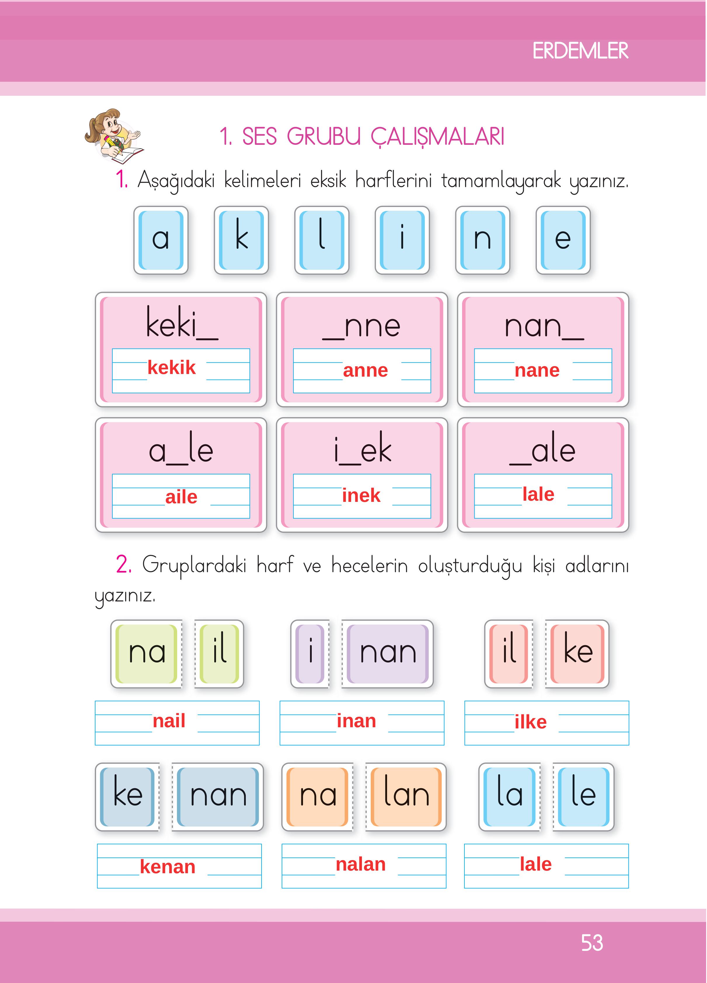 1. Sınıf İlke Yayınları İlk Okuma Yazma Kitabı Ders Kitabı Sayfa 53 Cevapları