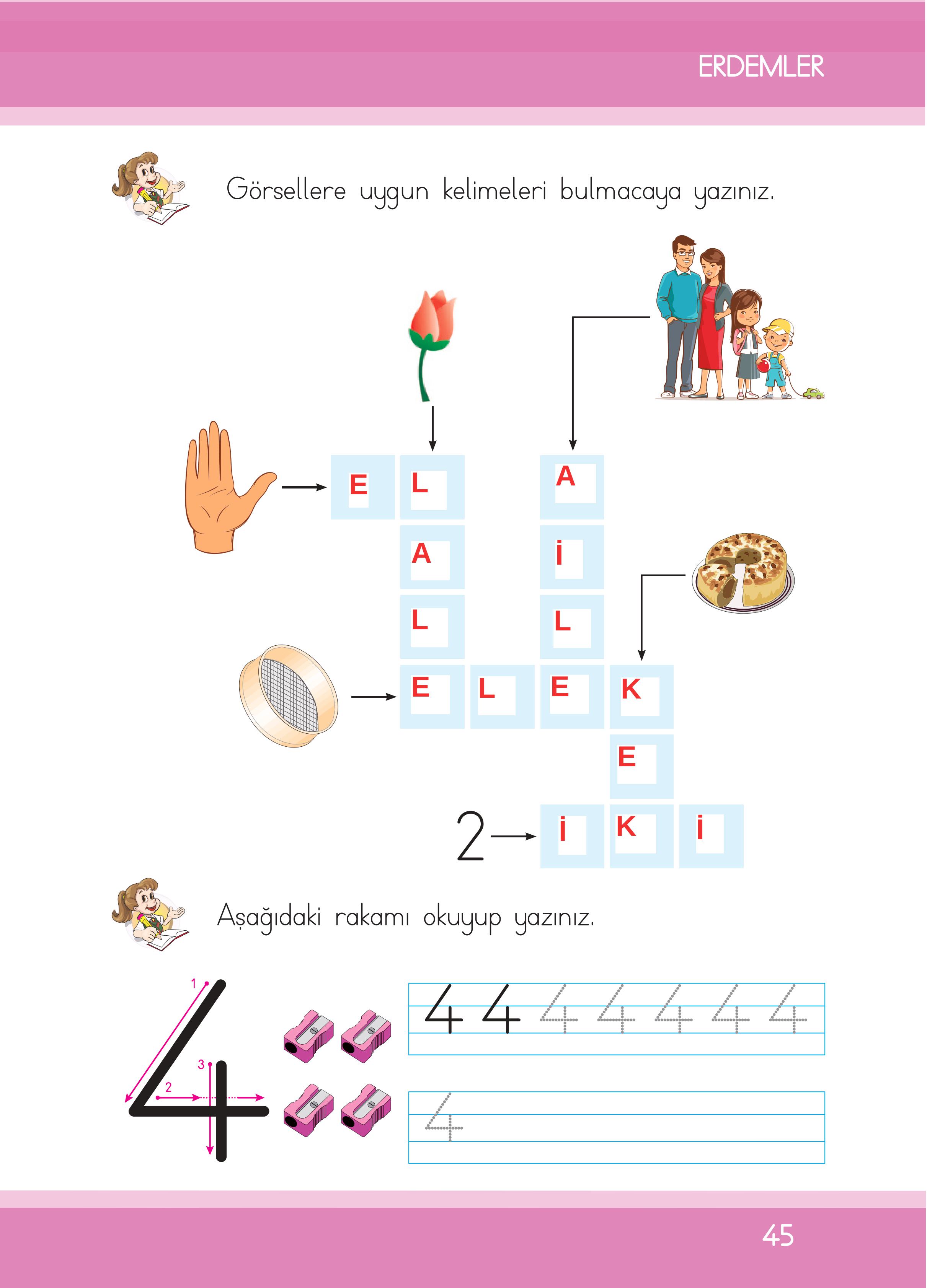 1. Sınıf İlke Yayınları İlk Okuma Yazma Kitabı Ders Kitabı Sayfa 45 Cevapları