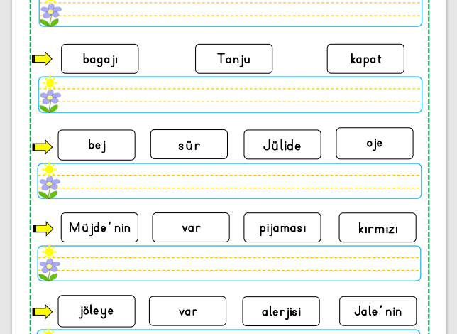 “J Sesi” Cümle Oluşturma Etkinlikleri