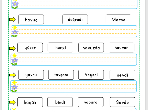 “V Sesi” Cümle Oluşturma Etkinlikleri