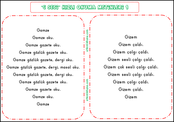 “G Sesi” Hızlı Okuma Metinleri