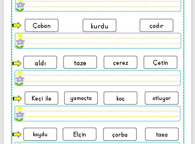 “Ç Sesi” Cümle Oluşturma Etkinlikleri