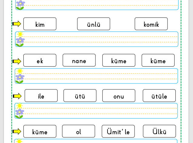 “Ü Sesi” Cümle Oluşturma Etkinlikleri