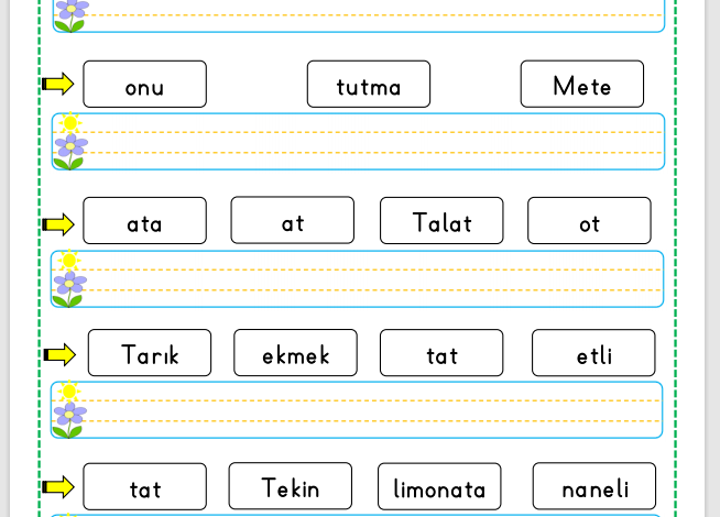 “T Sesi” Cümle Oluşturma Etkinlikleri