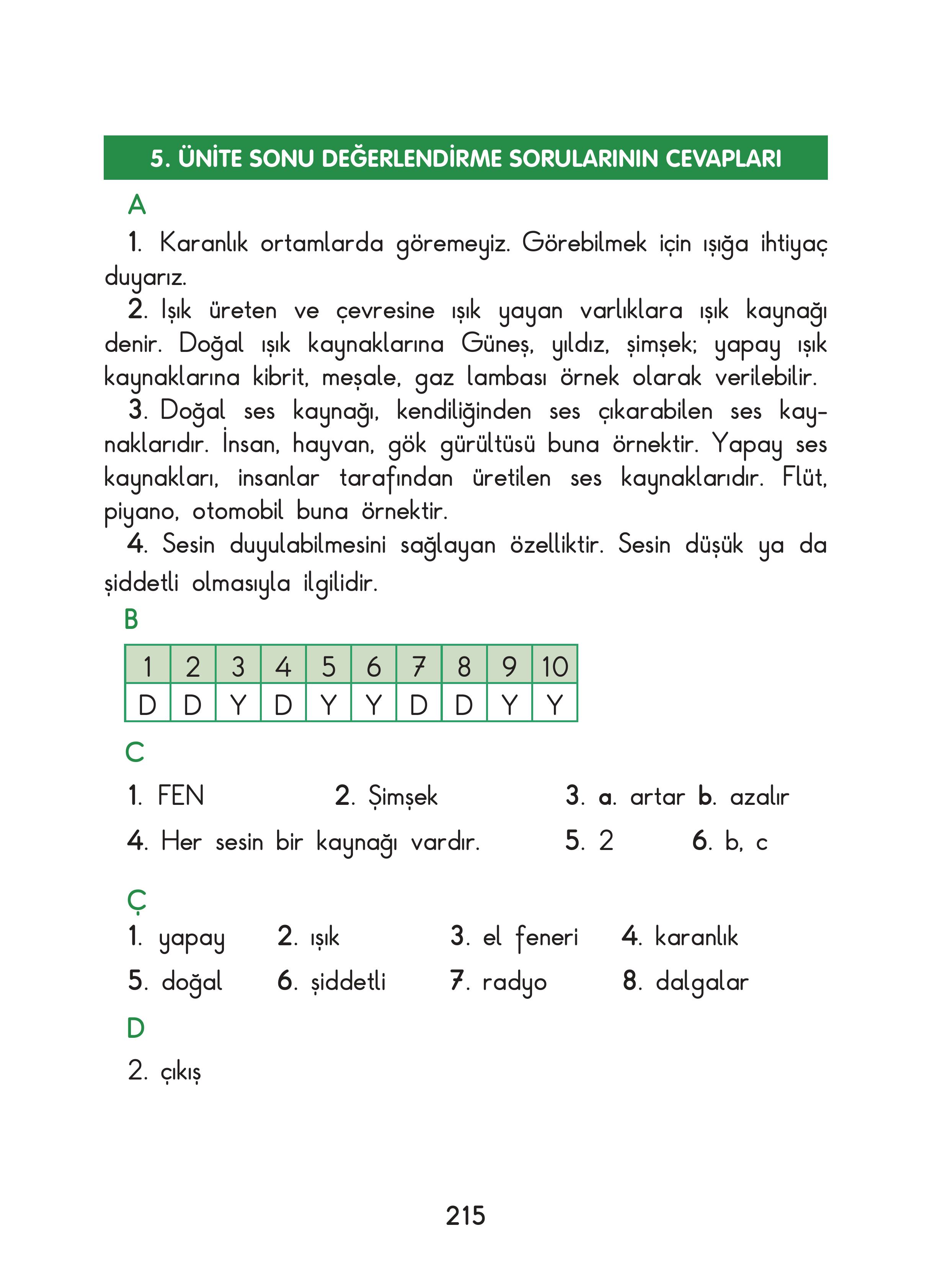 3. Sınıf Sdr Dikey Yayıncılık Fen Bilimleri Ders Kitabı Sayfa 215 Cevapları