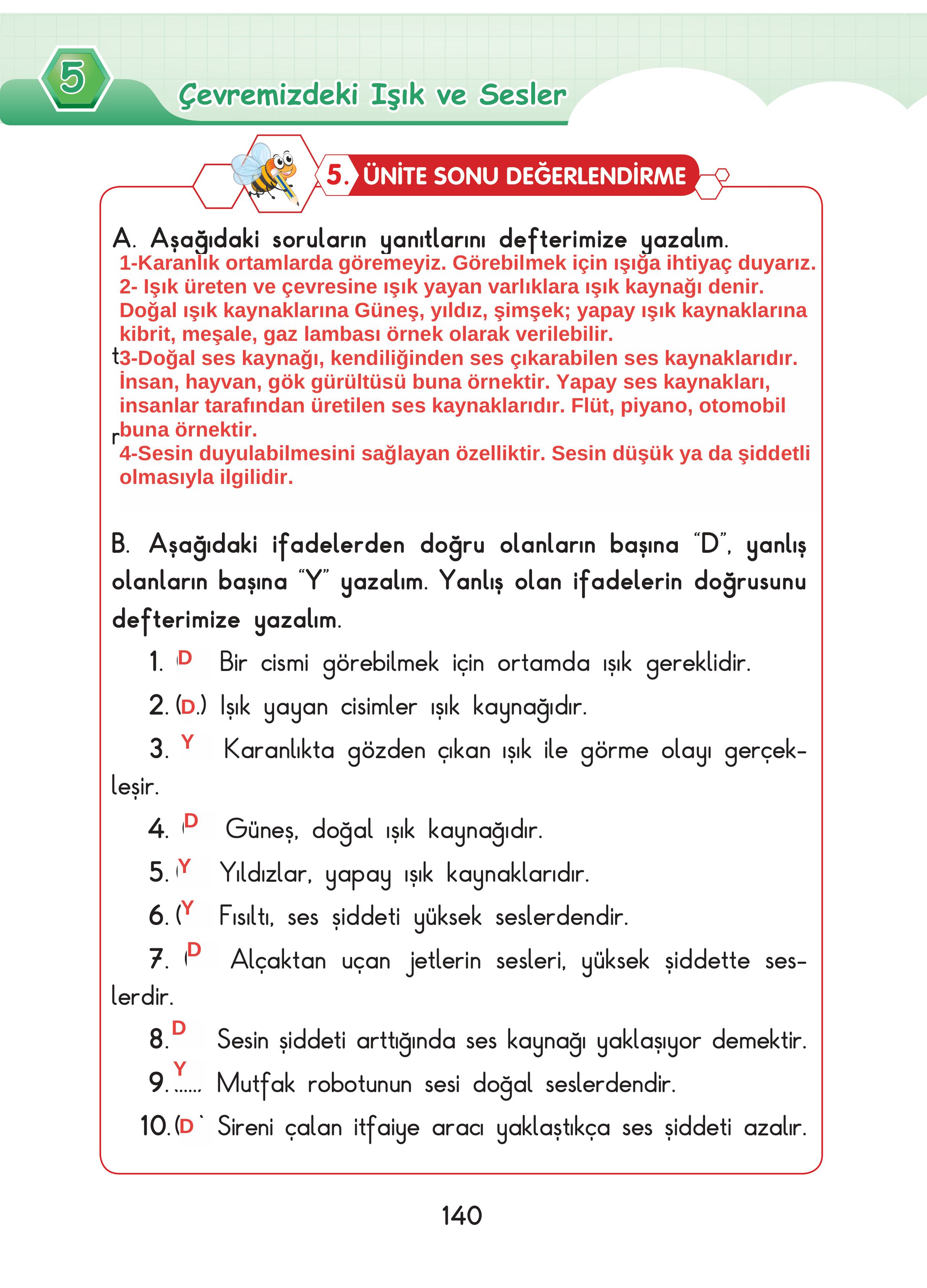 3. Sınıf Sdr Dikey Yayıncılık Fen Bilimleri Ders Kitabı Sayfa 140 Cevapları