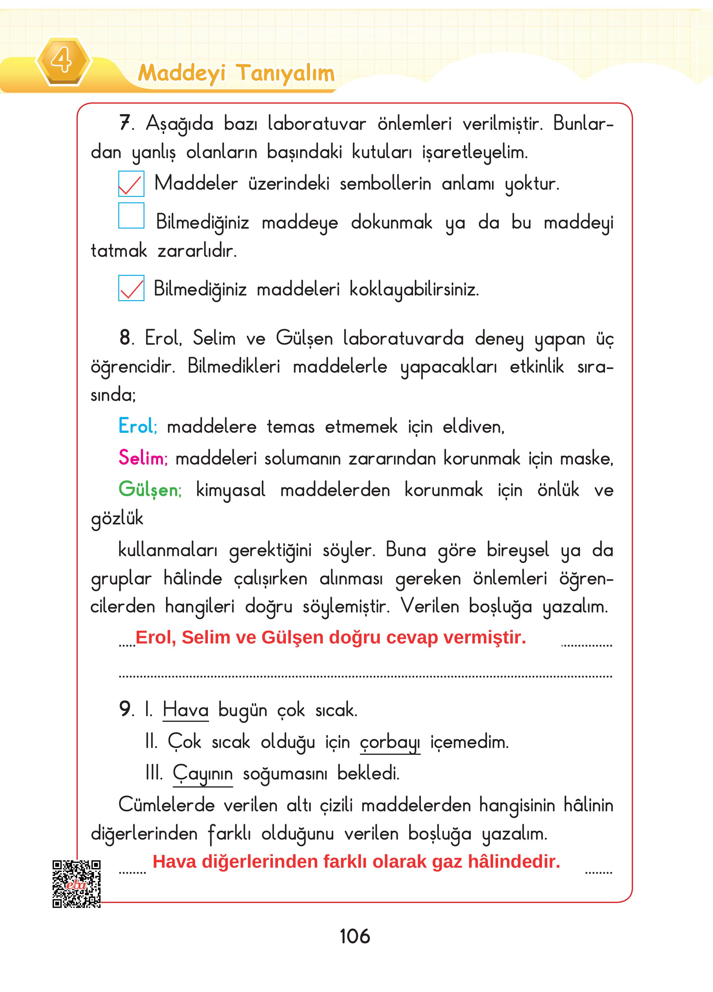 3. Sınıf Sdr Dikey Yayıncılık Fen Bilimleri Ders Kitabı Sayfa 106 Cevapları