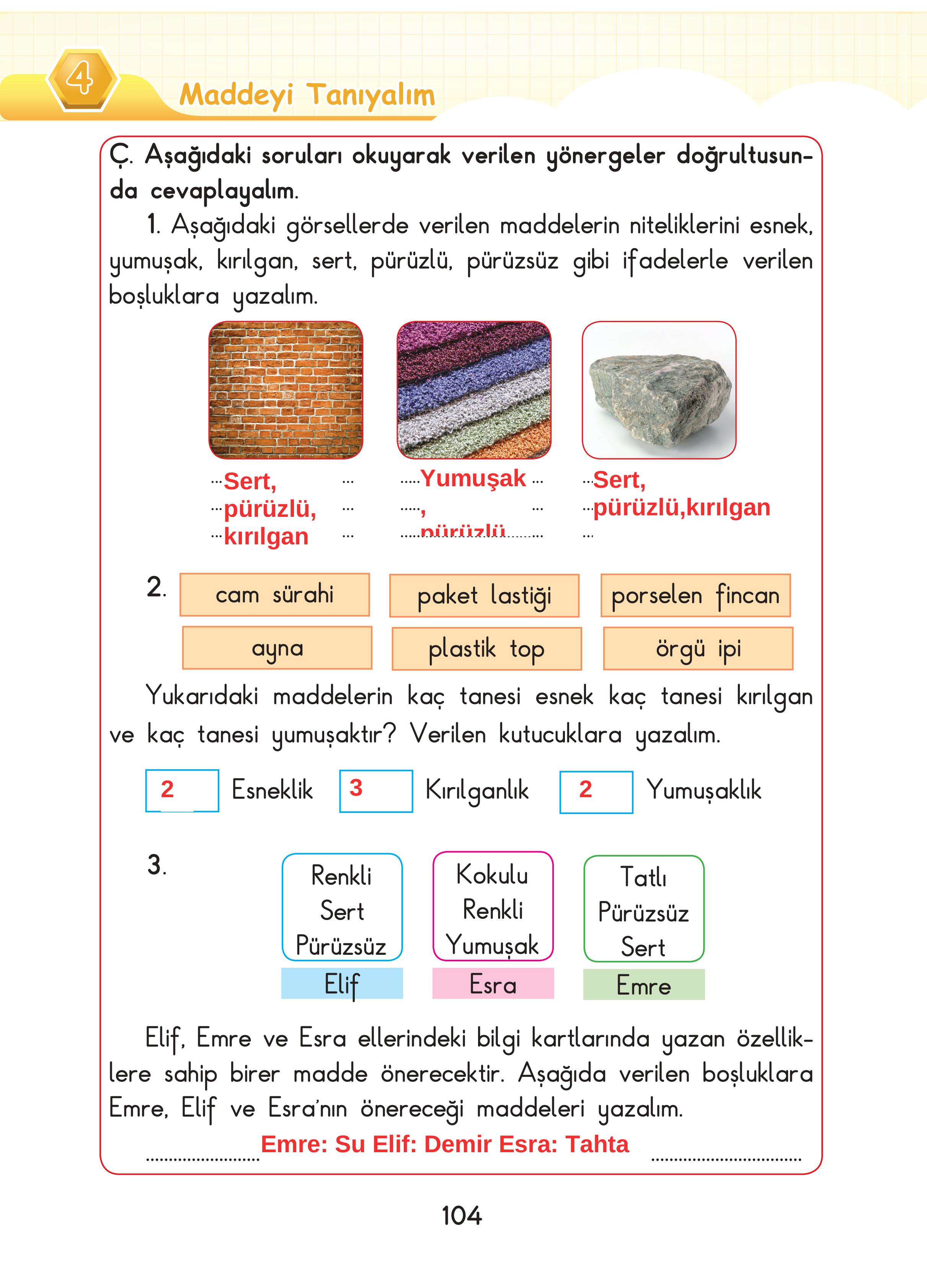 3. Sınıf Sdr Dikey Yayıncılık Fen Bilimleri Ders Kitabı Sayfa 104 Cevapları