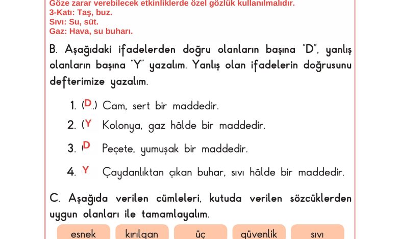 3. Sınıf Sdr Dikey Yayıncılık Fen Bilimleri Ders Kitabı Sayfa 103 Cevapları