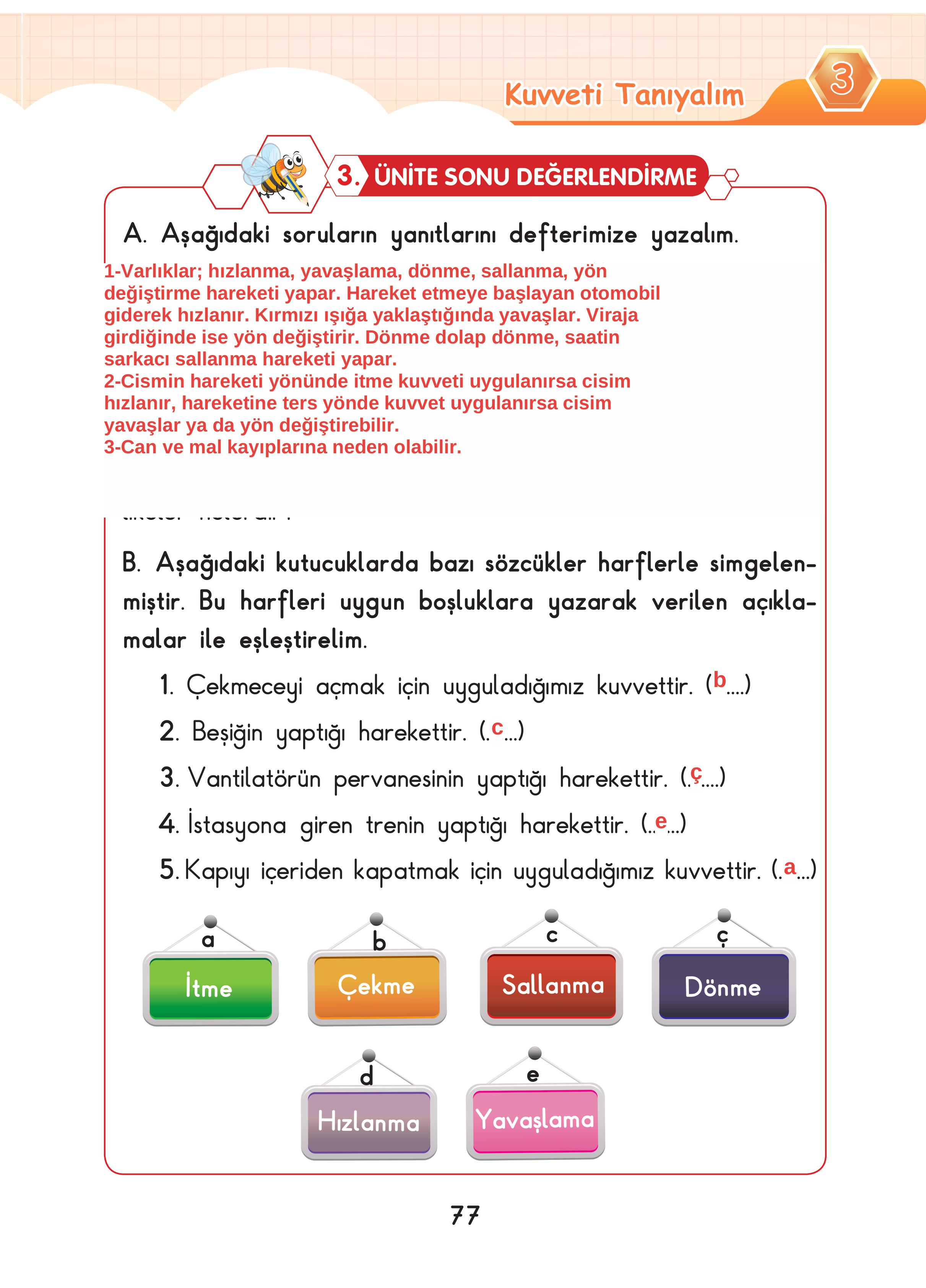 3. Sınıf Sdr Dikey Yayıncılık Fen Bilimleri Ders Kitabı Sayfa 77 Cevapları