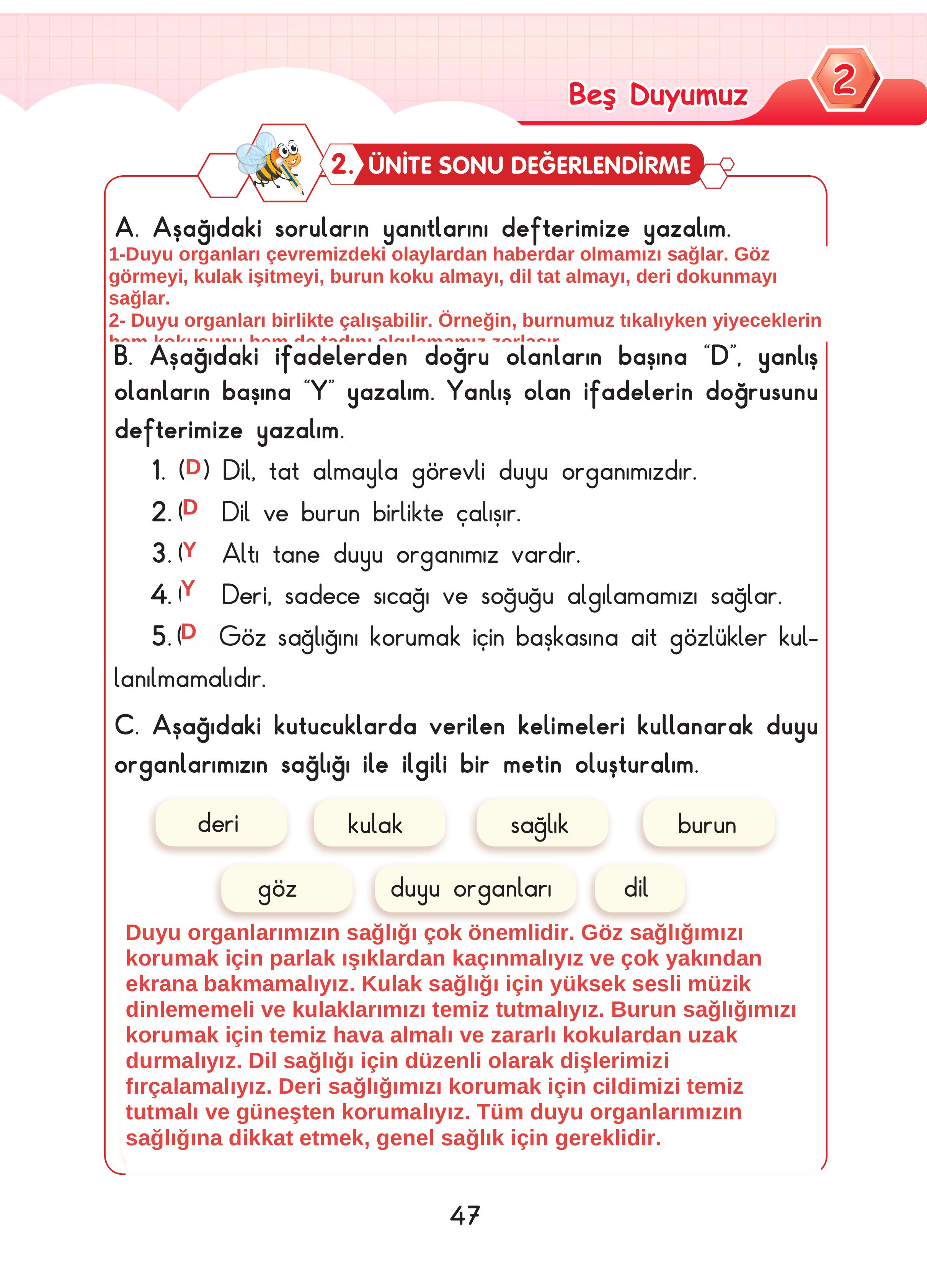 3. Sınıf Sdr Dikey Yayıncılık Fen Bilimleri Ders Kitabı Sayfa 47 Cevapları