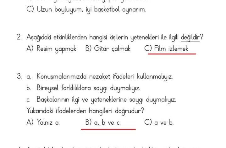 2. Sınıf Hayat Bilgisi Ata Yayıncılık Sayfa 45 Cevapları