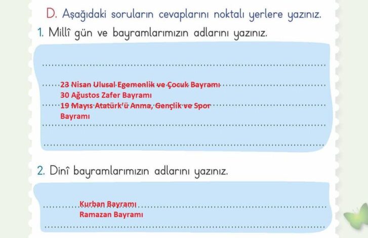 2. Sınıf Hayat Bilgisi Meb Yayınları Sayfa 205 Cevapları