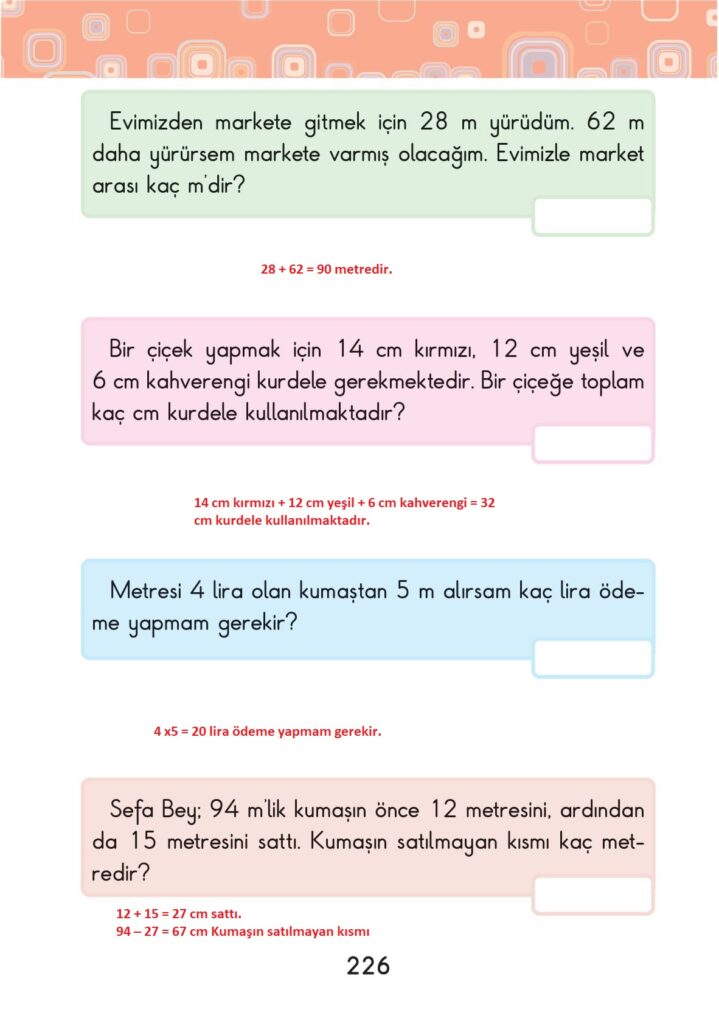 2. Sınıf Matematik Pasifik Yayınları Sayfa 226 Cevapları